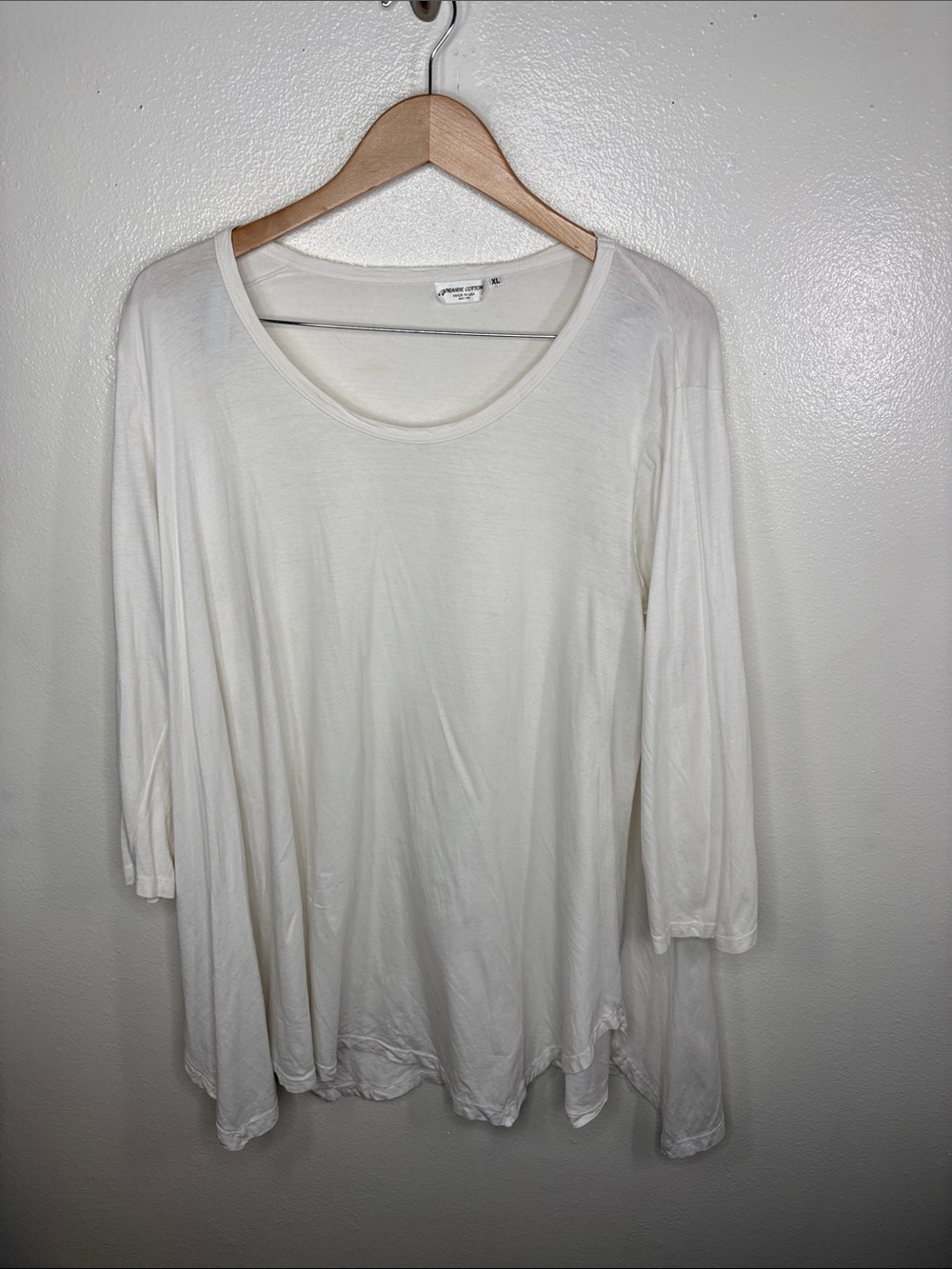 Prairie Cotton White Asymmetrical 3/4 Sleeve Top Women Size XL